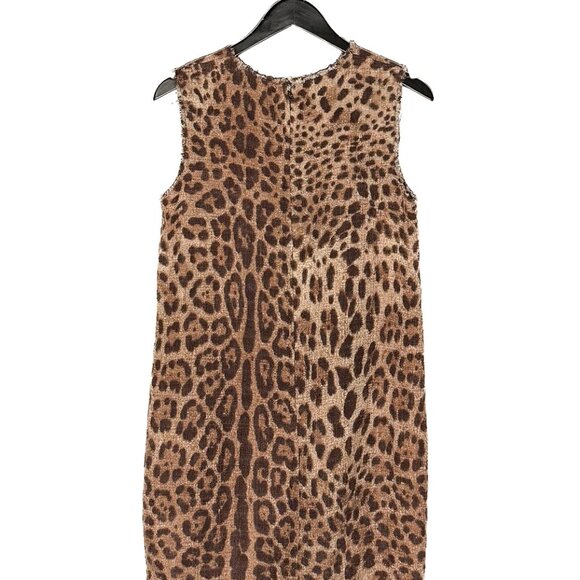 Dolce & Gabbana Leopard Print Cotton Tweed Sleeveless Mini Dress - Picture 4 of 7